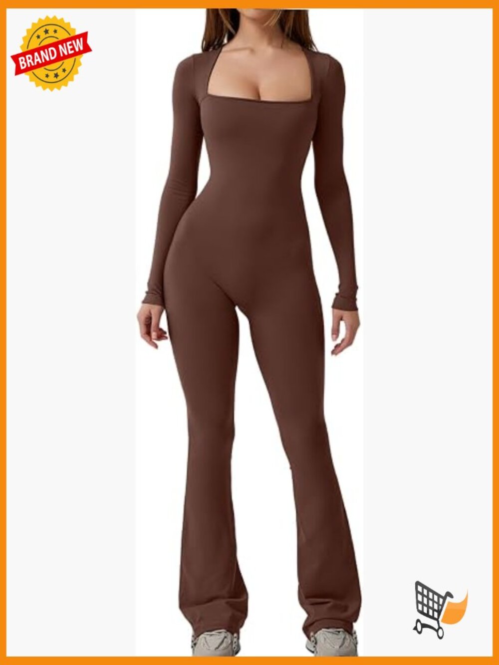 Square Neck Wide Leg Full Length Jumpsuit Long Sleeve Bodycon